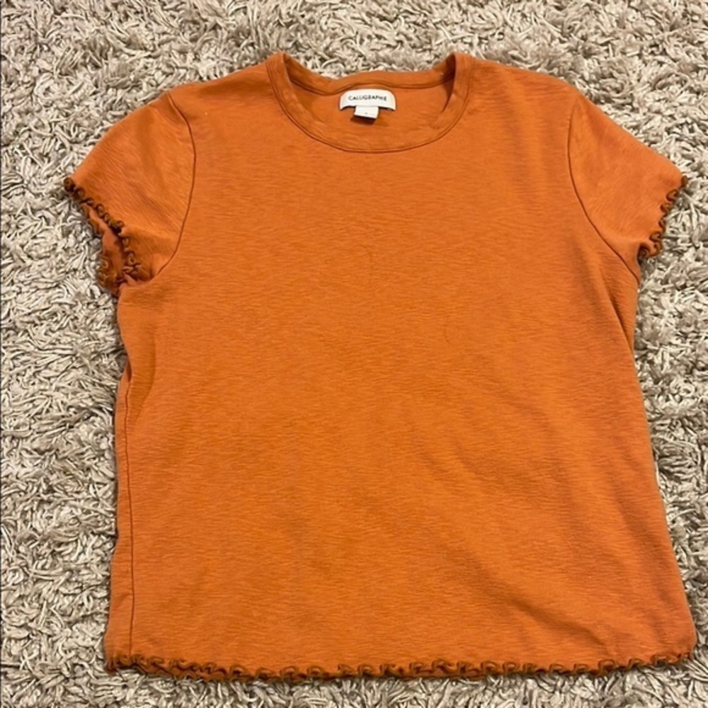 Calligraphie Orange Ruffle Trim Tee